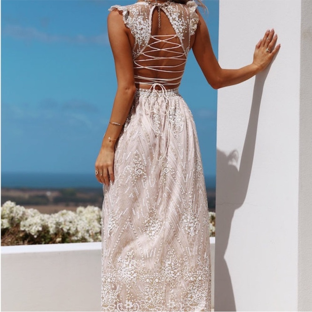 Hello Molly Beige Sequin Maxi Dress - Picture 3 of 10